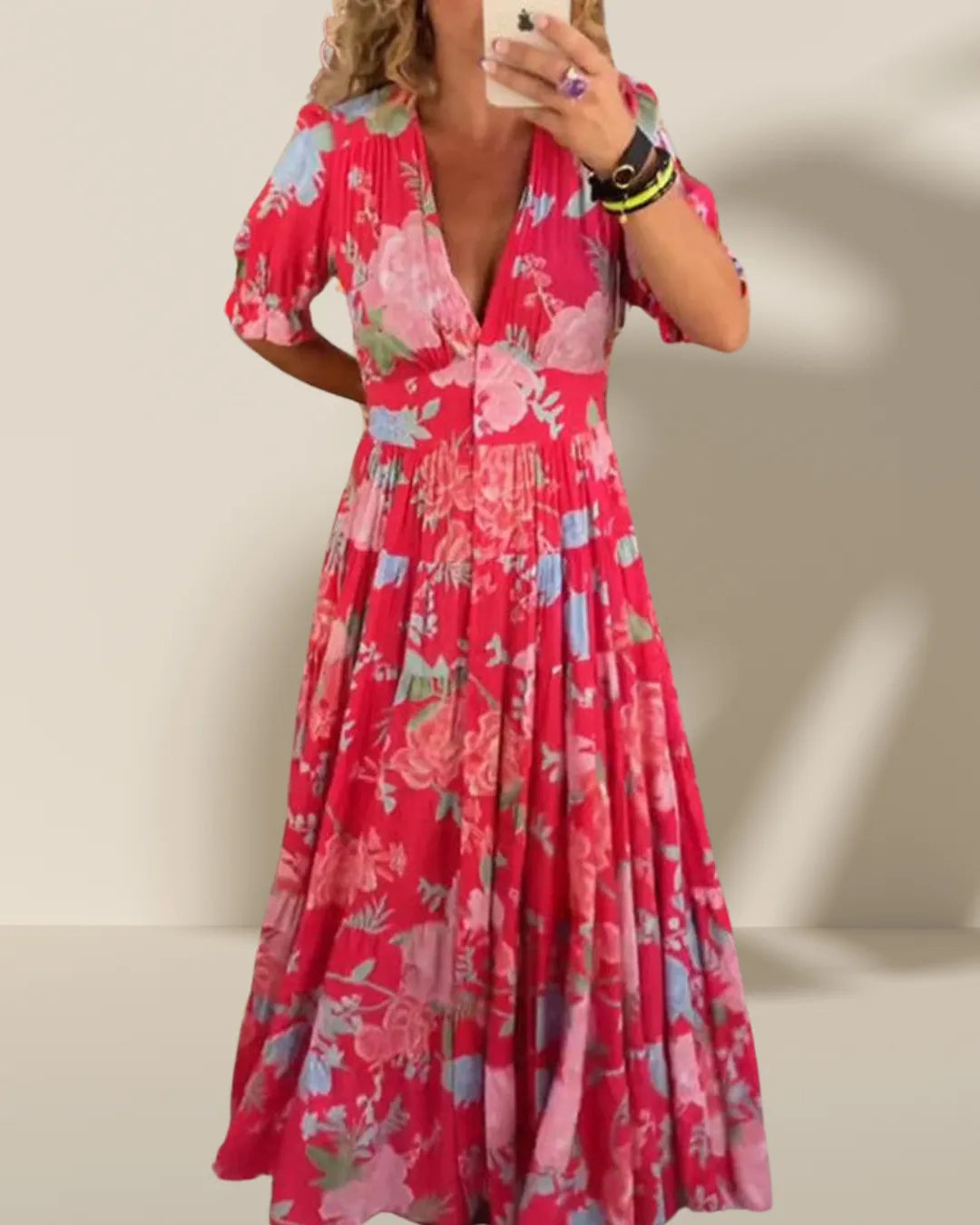 Robe Longue à Fleurs Décolletée