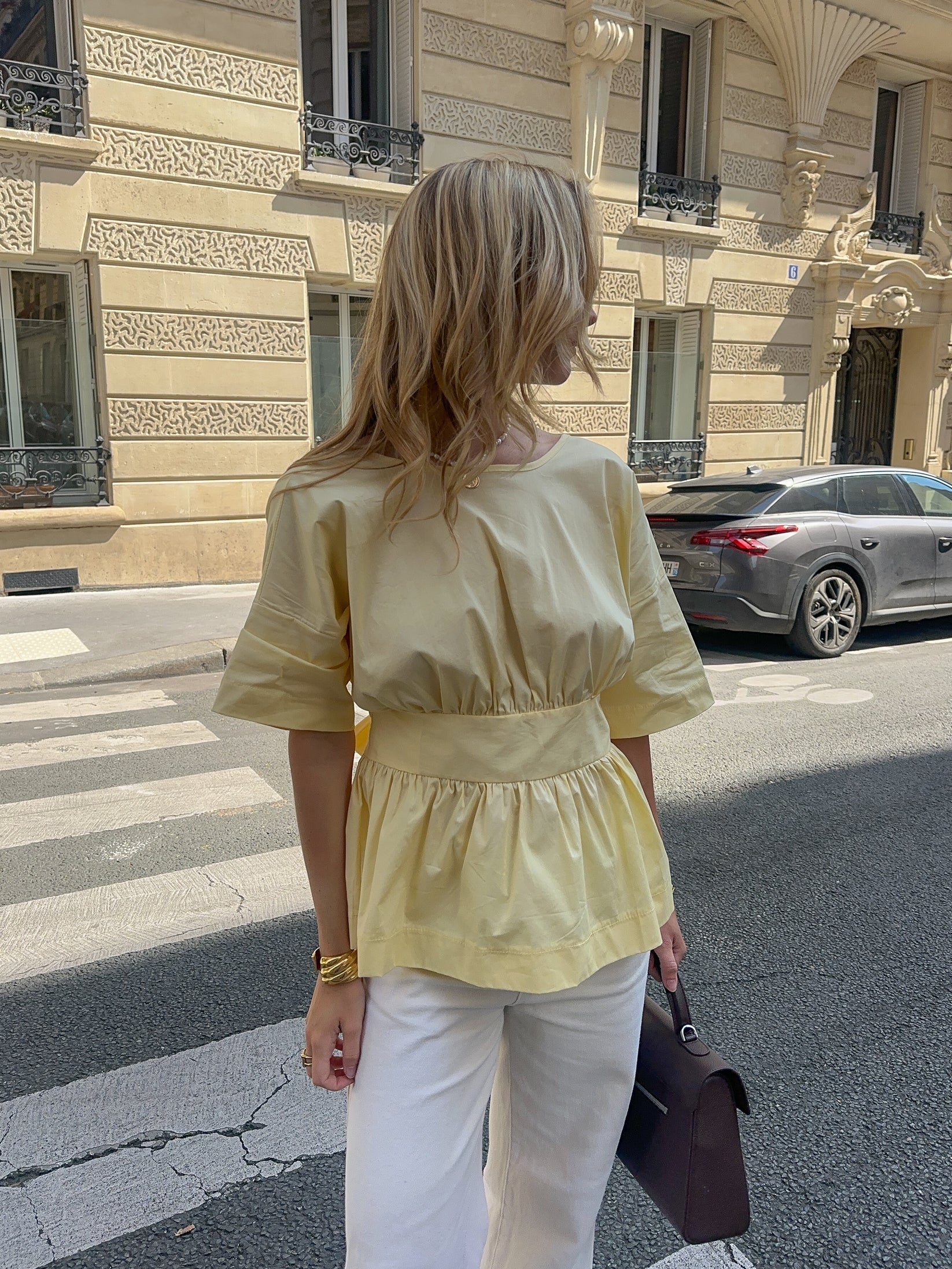 Blouse Coton Cintrée à Manches Mi-longues