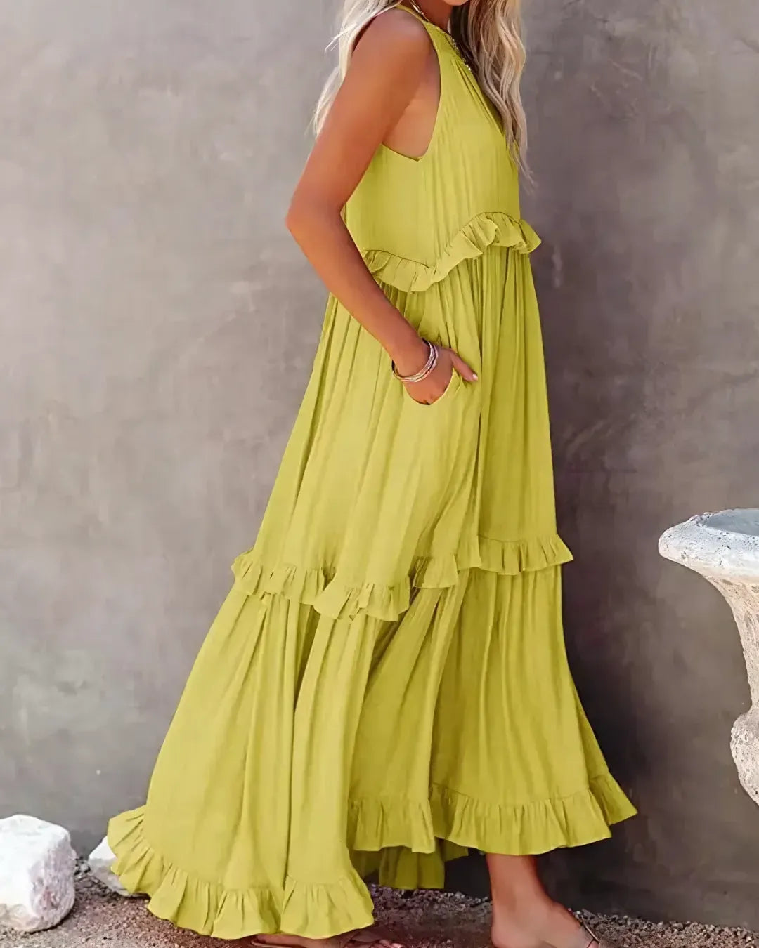Robe Longue à Volants Dos Nu
