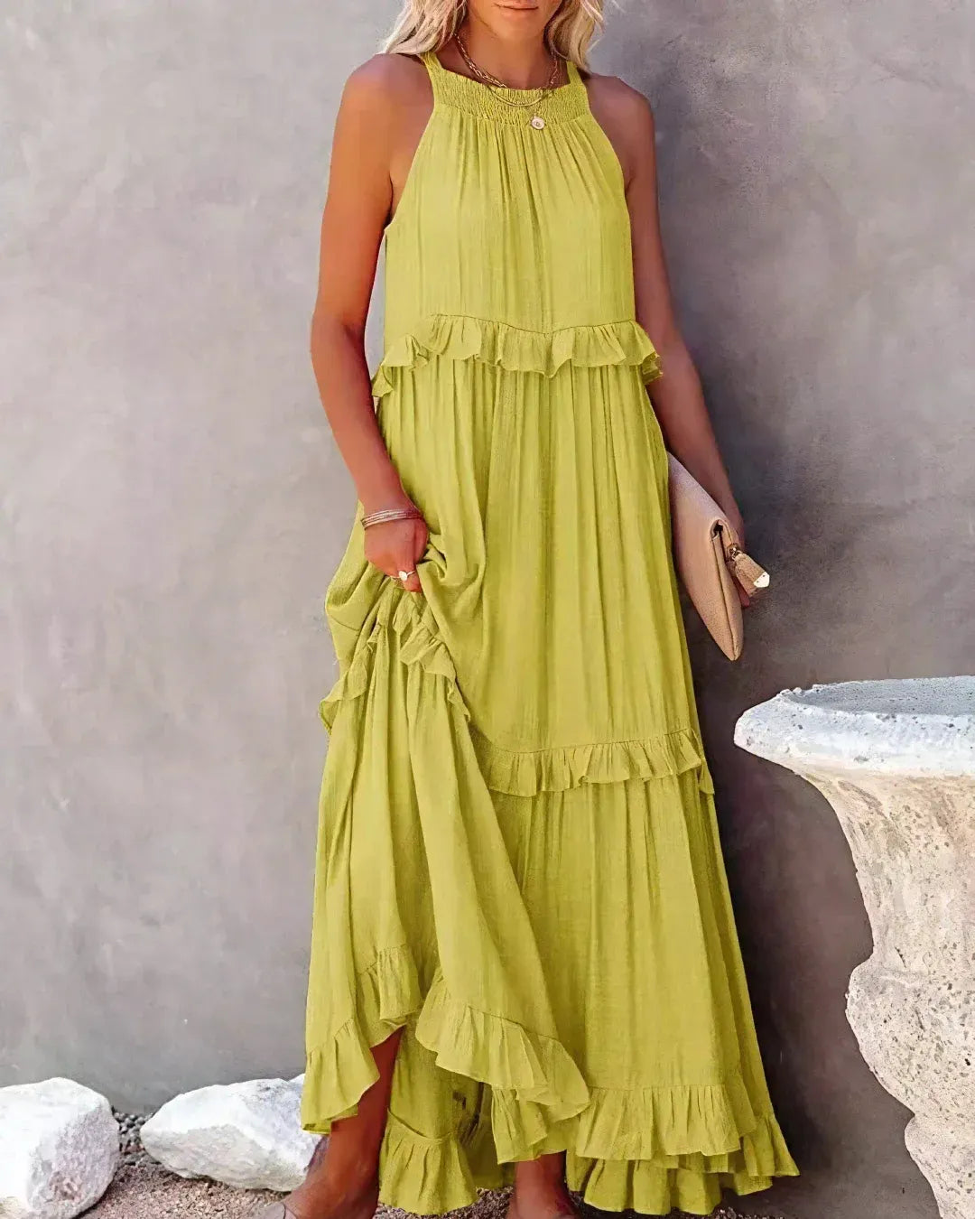 Robe Longue à Volants Dos Nu