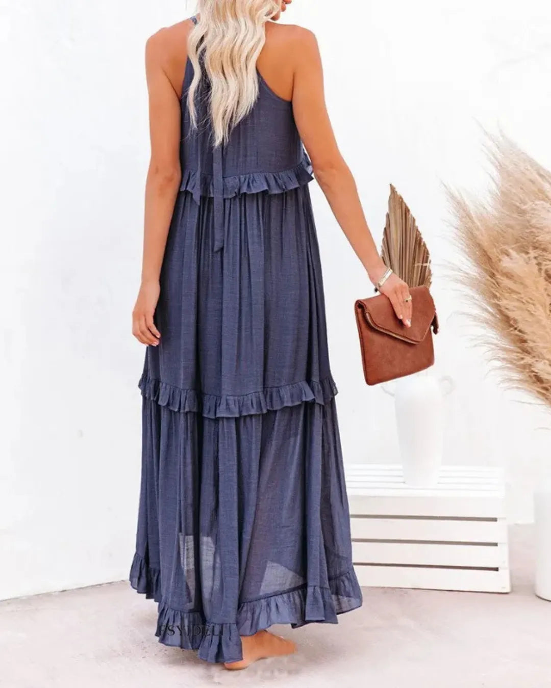 Robe Longue à Volants Dos Nu