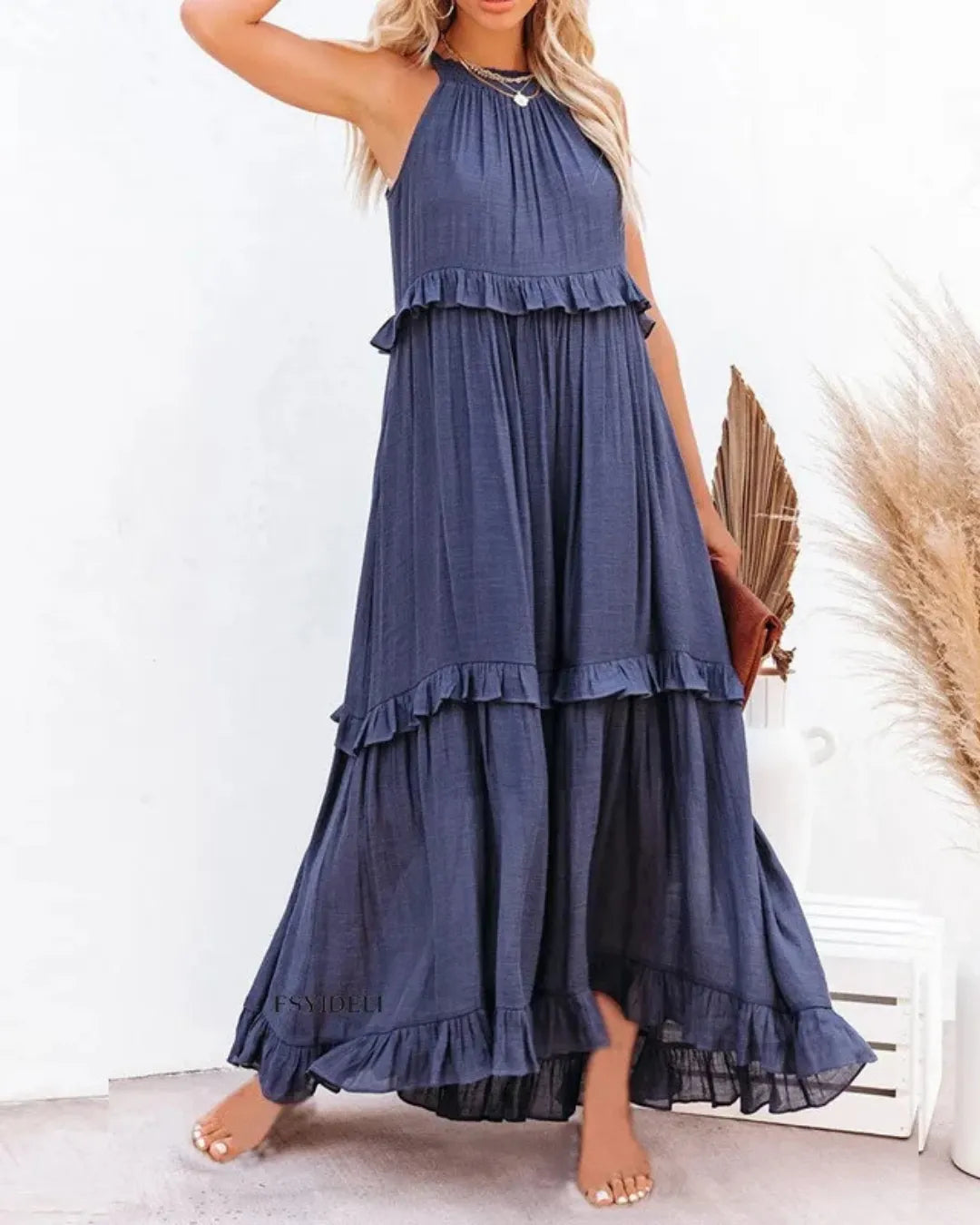 Robe Longue à Volants Dos Nu