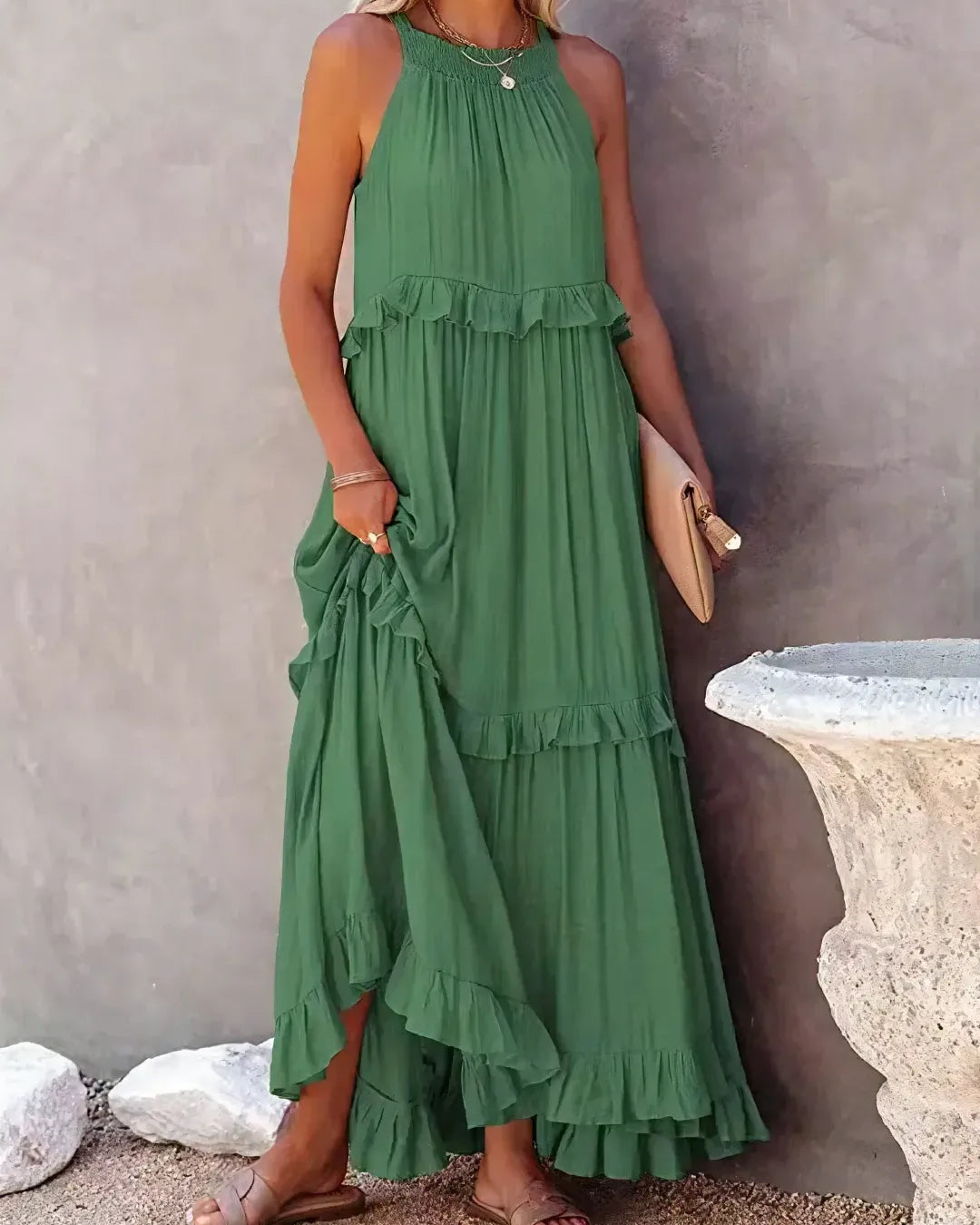 Robe Longue à Volants Dos Nu