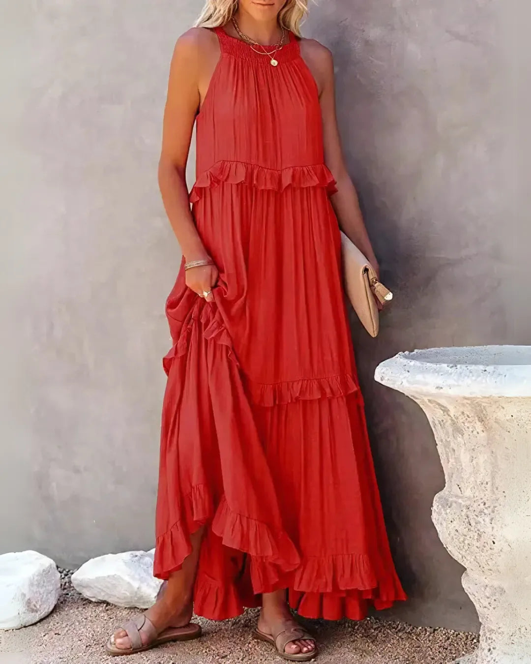 Robe Longue à Volants Dos Nu