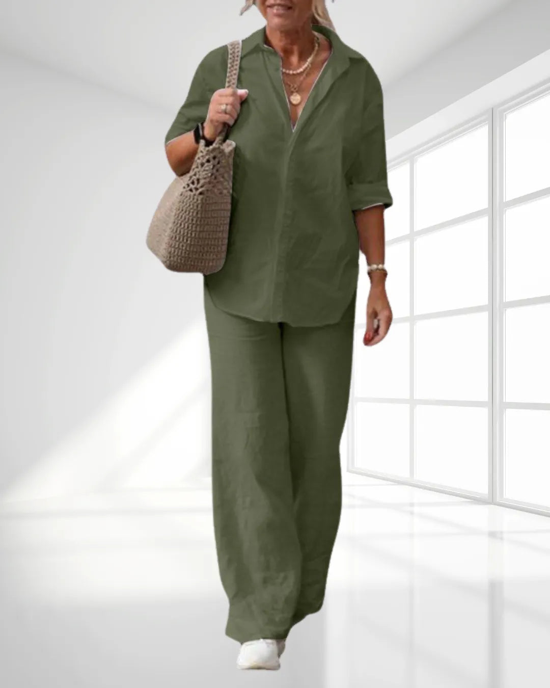 Ensemble Lin Décontracté 2 Pièces – Chemise Large & Pantalon Long