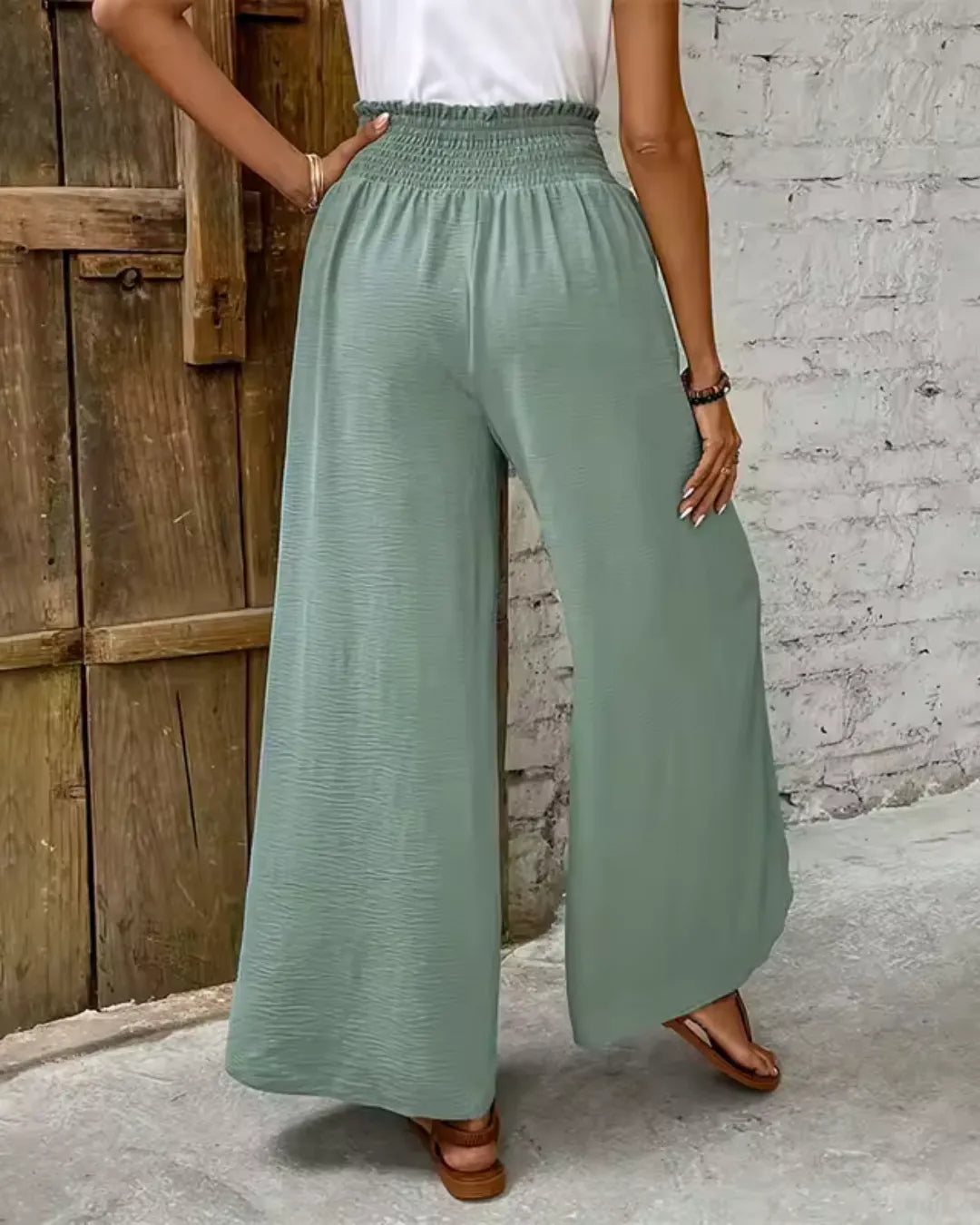 Pantalon Large Fendu Taille Haute