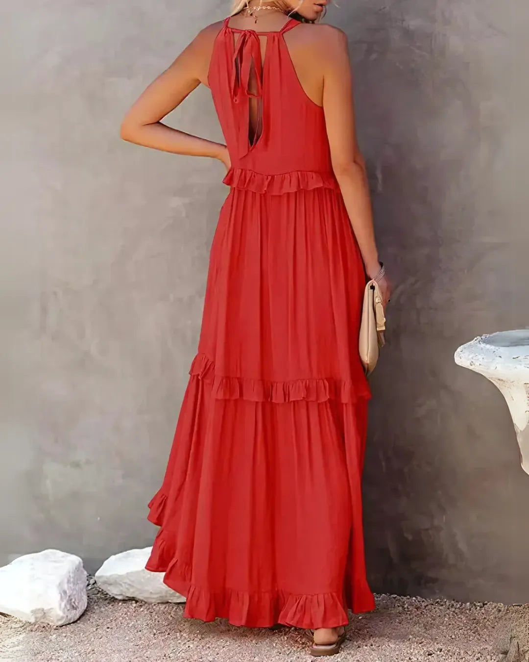 Robe Longue à Volants Dos Nu