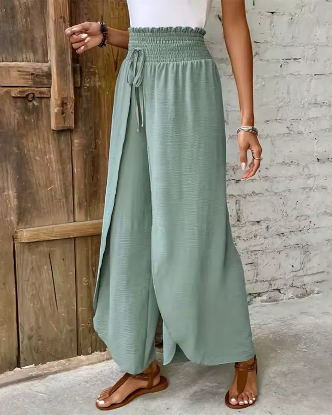 Pantalon Large Fendu Taille Haute