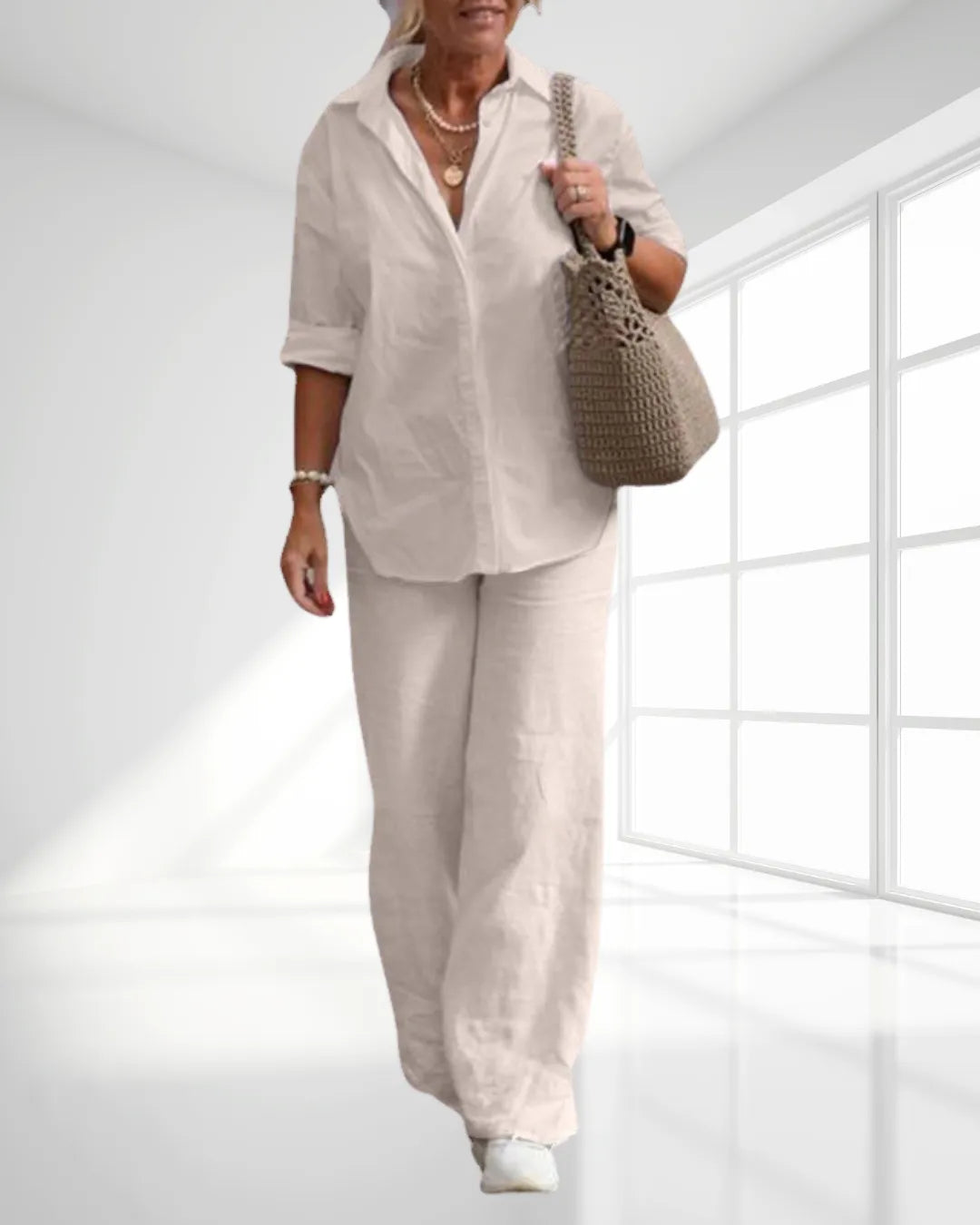 Ensemble Lin Décontracté 2 Pièces – Chemise Large & Pantalon Long