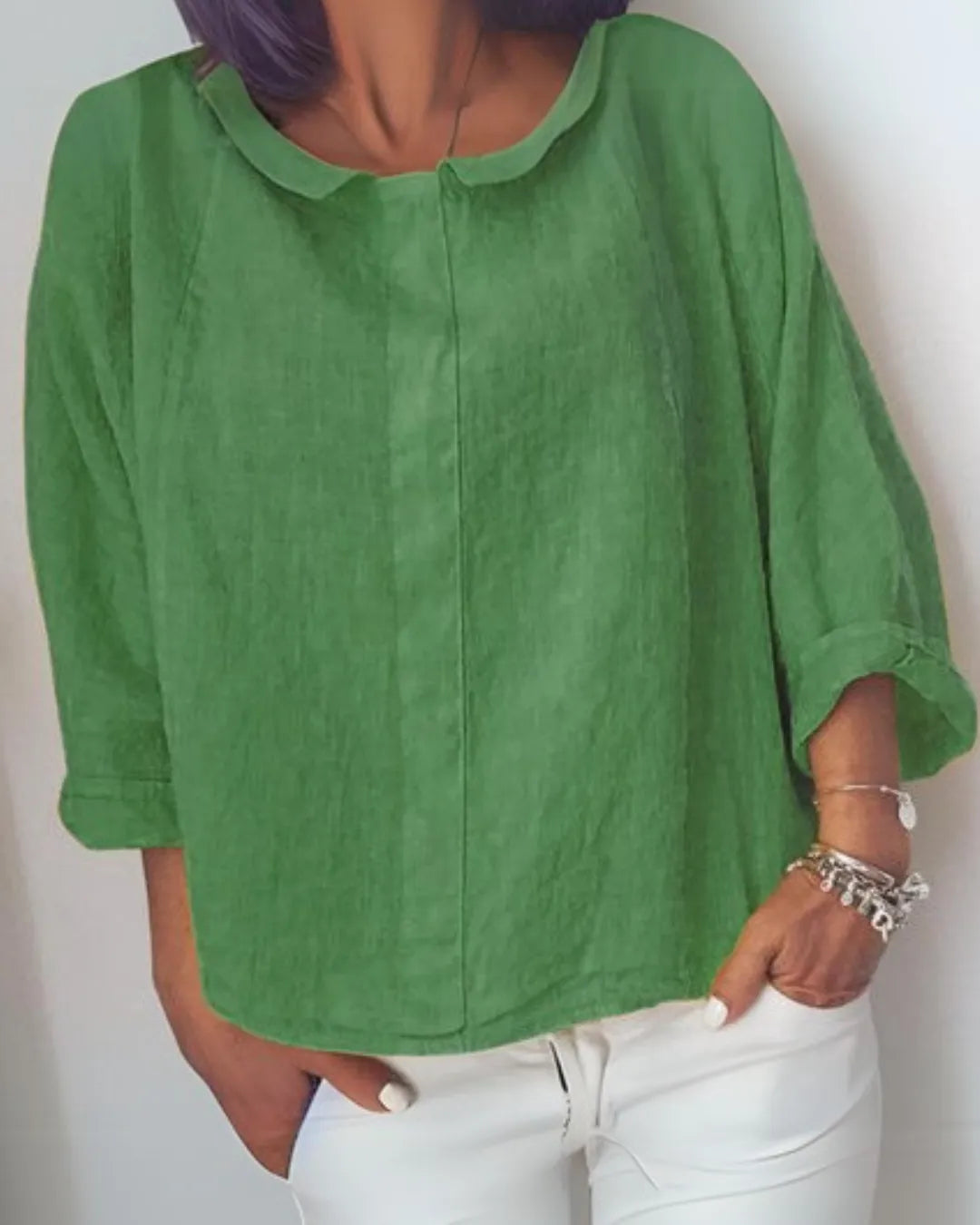 Blouse en Coton Légère à Col V Renversé – Manches Longues Amples
