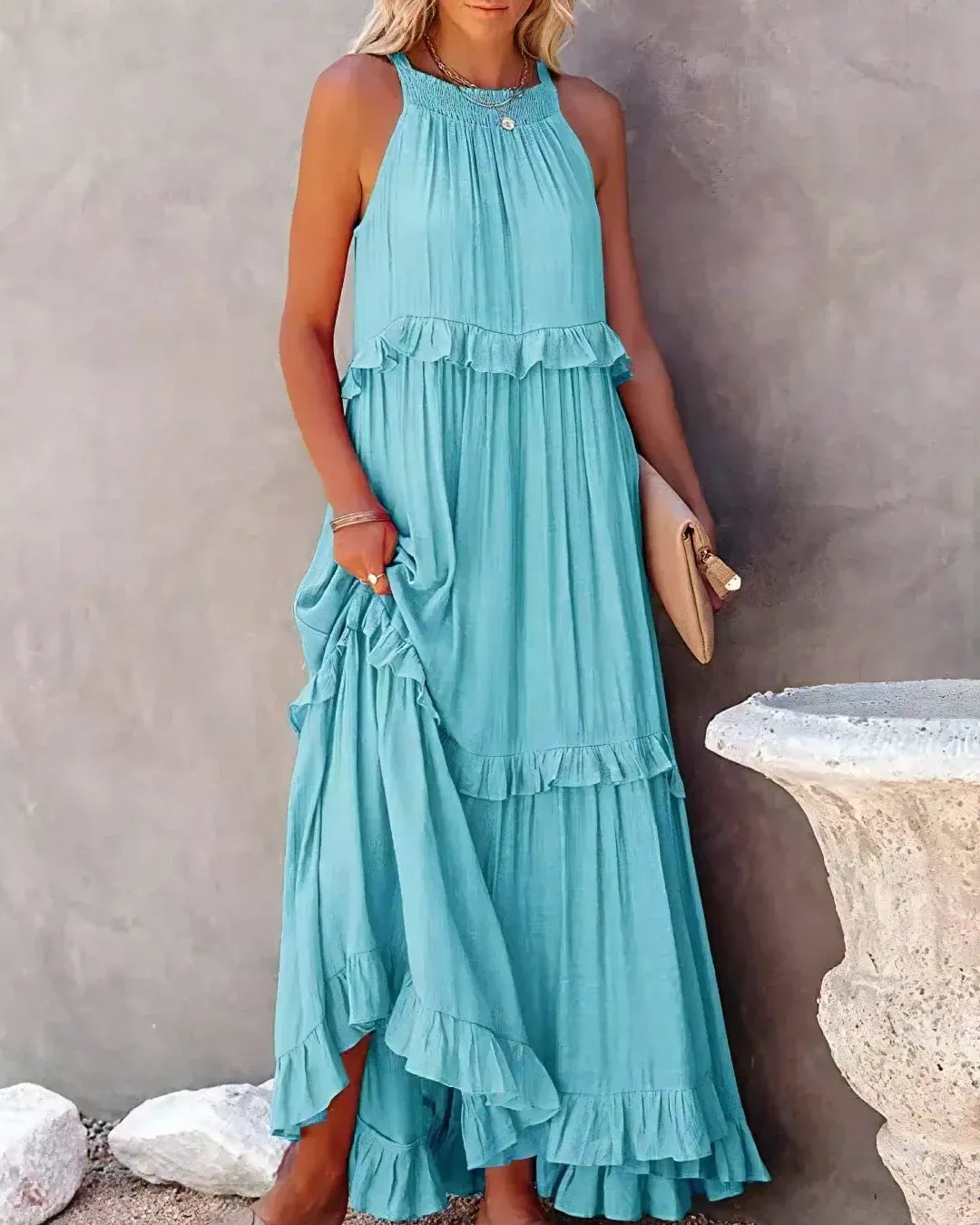 Robe Longue à Volants Dos Nu