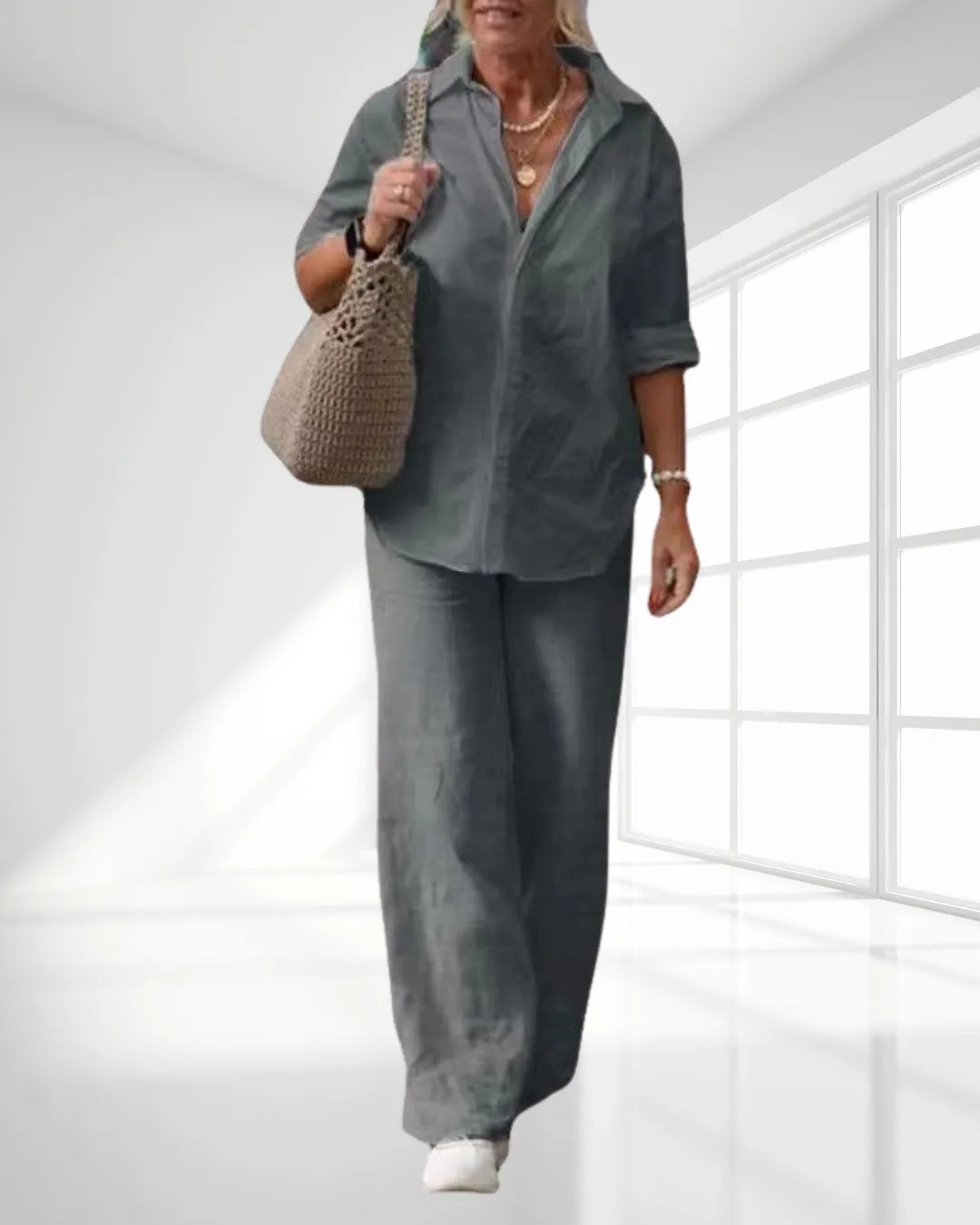 Ensemble Lin Décontracté 2 Pièces – Chemise Large & Pantalon Long