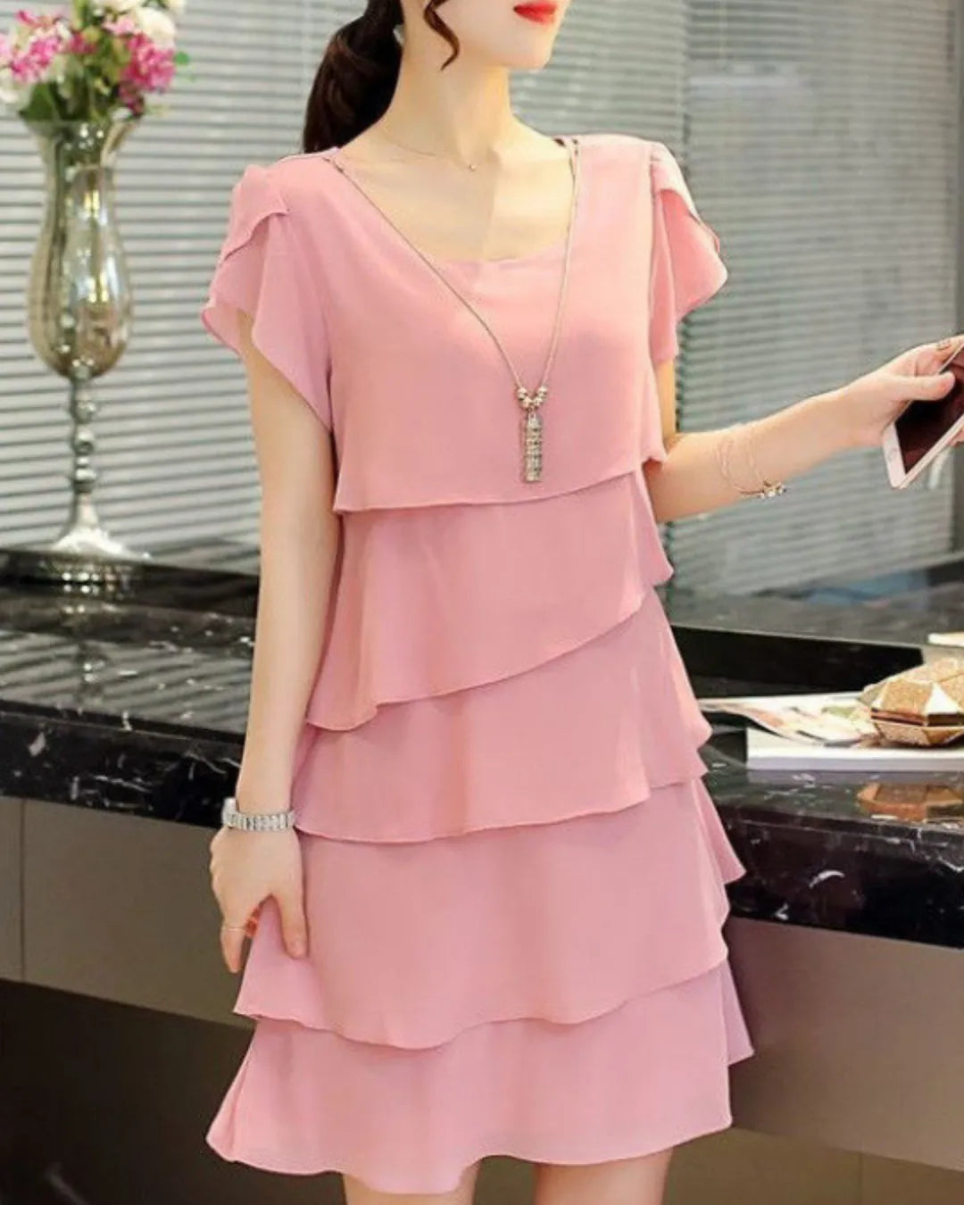 Robe Volants Courte en Mousseline