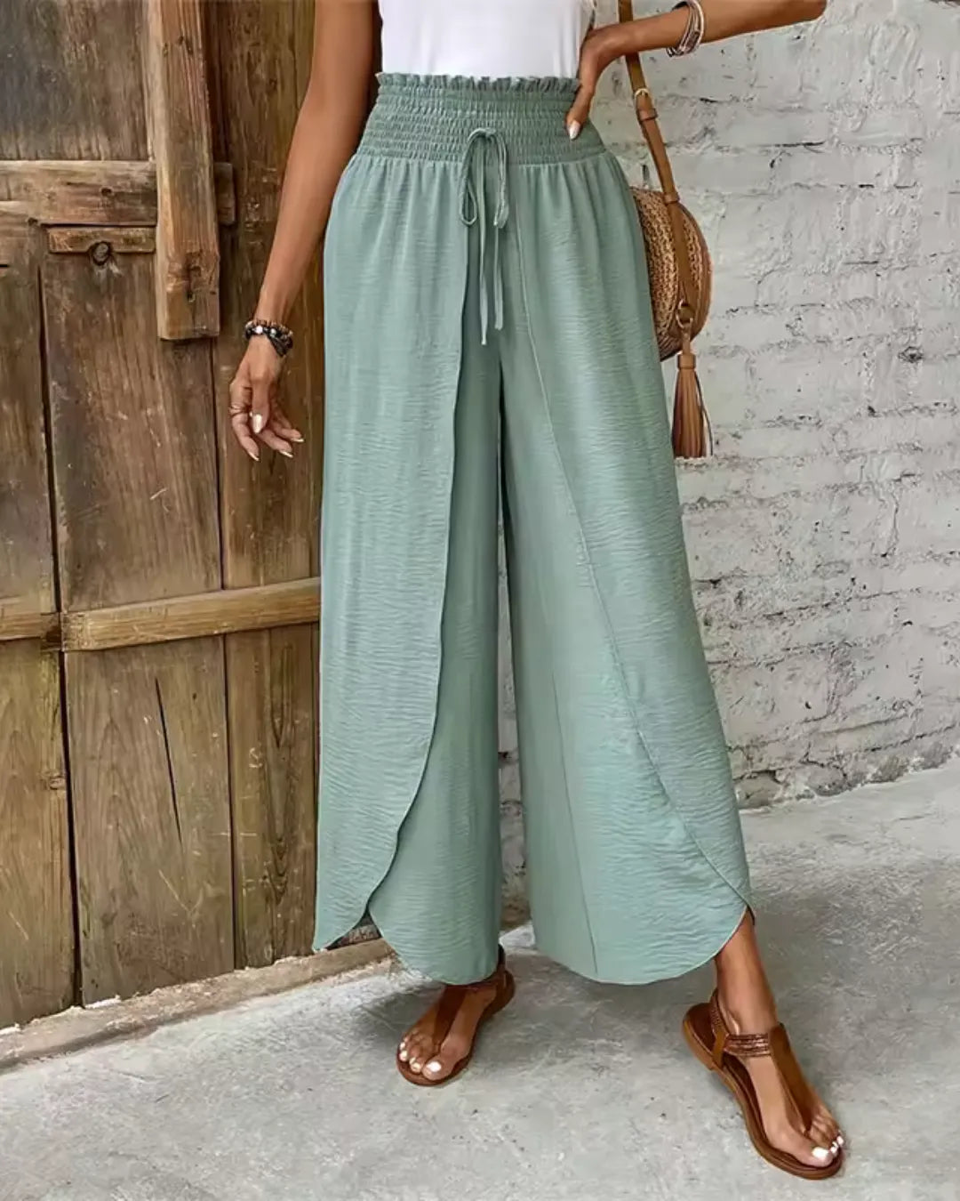Pantalon Large Fendu Taille Haute