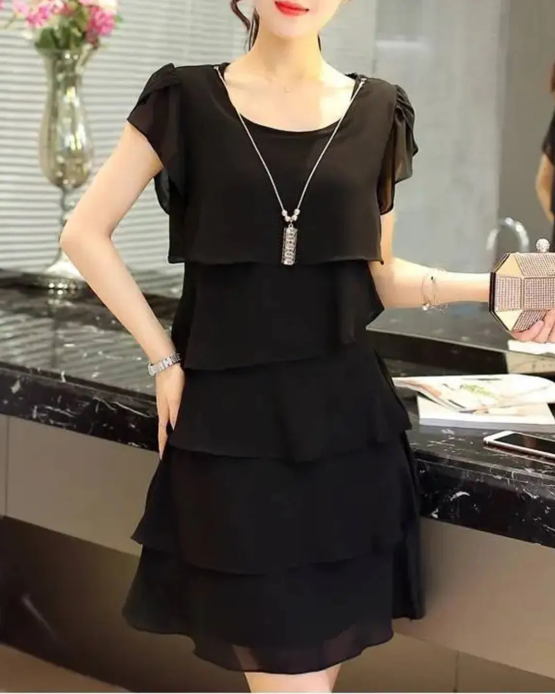 Robe Volants Courte en Mousseline