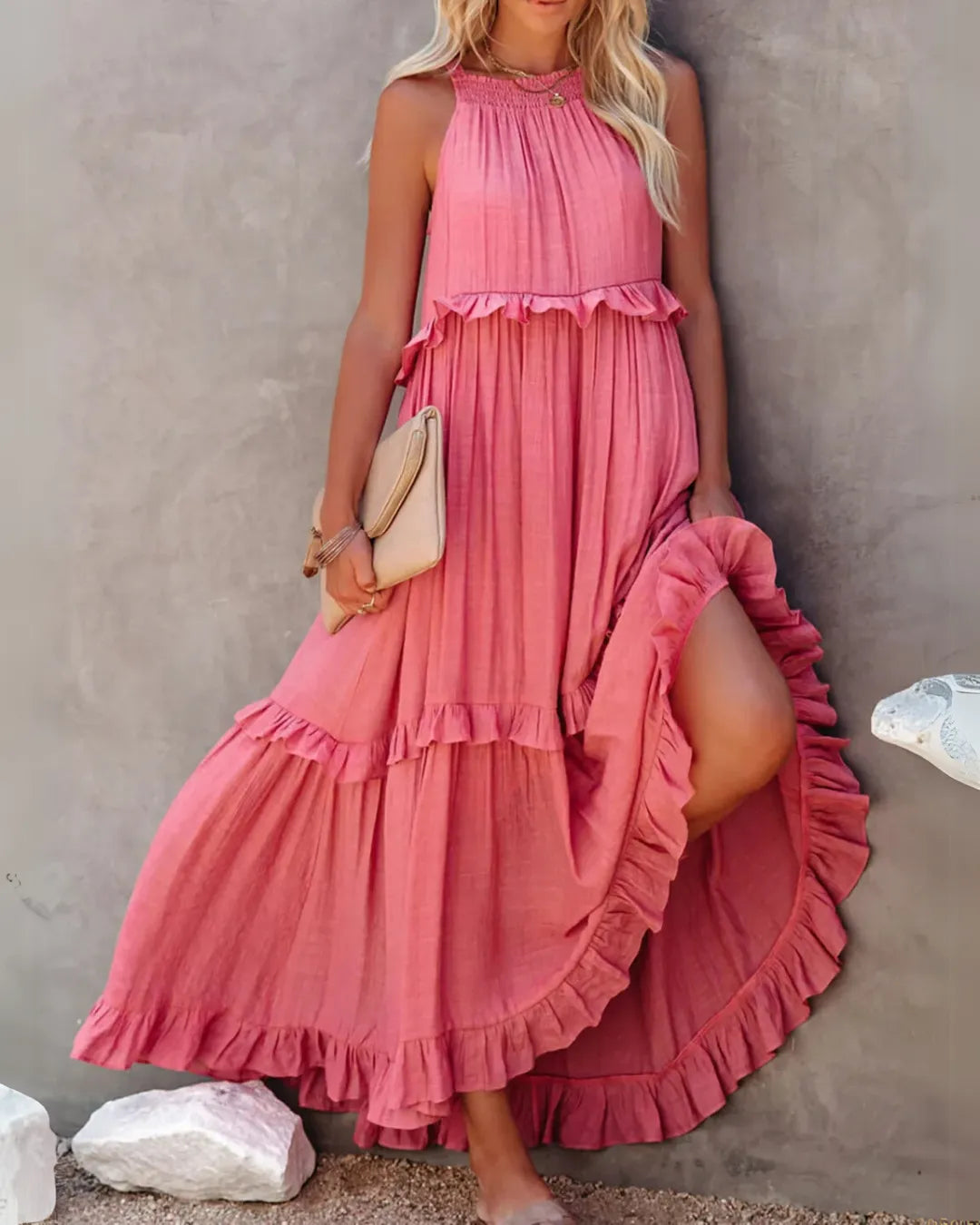 Robe Longue à Volants Dos Nu