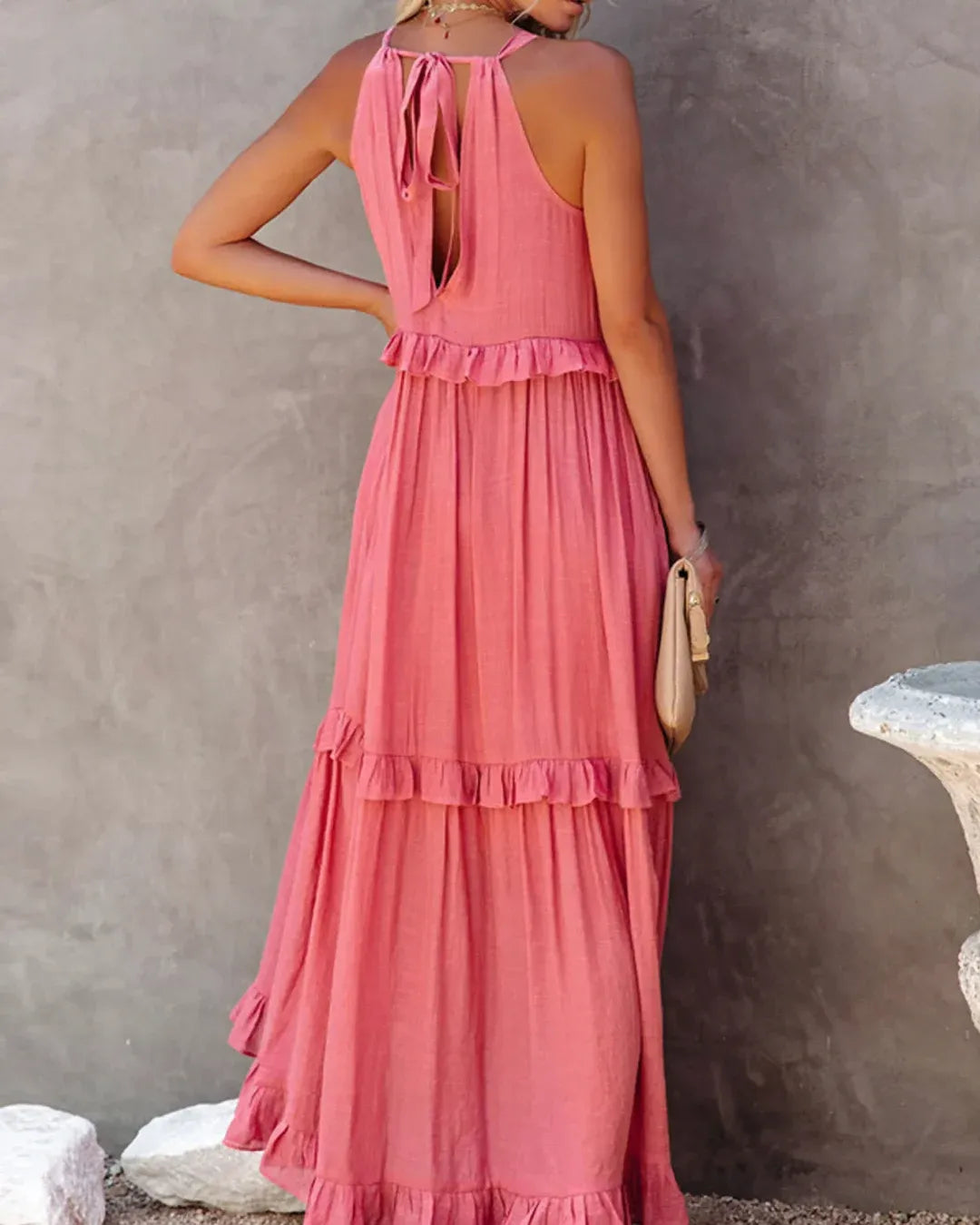 Robe Longue à Volants Dos Nu