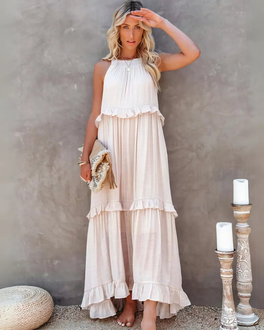 Robe Longue à Volants Dos Nu