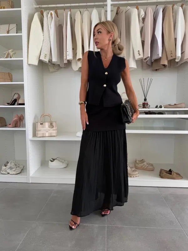 Ensemble Long Plissé Sans Manches