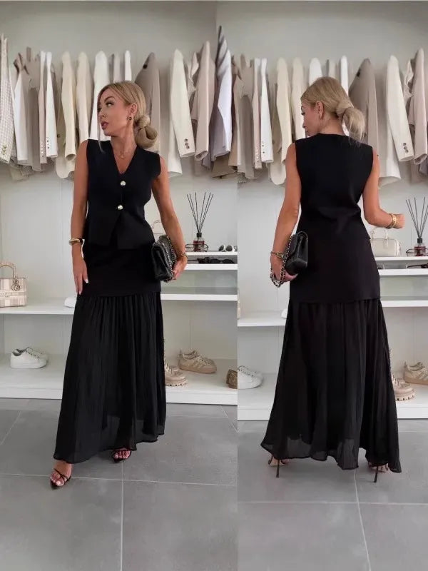 Ensemble Long Plissé Sans Manches