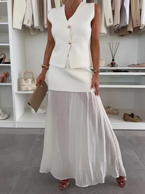 Ensemble Long Plissé Sans Manches