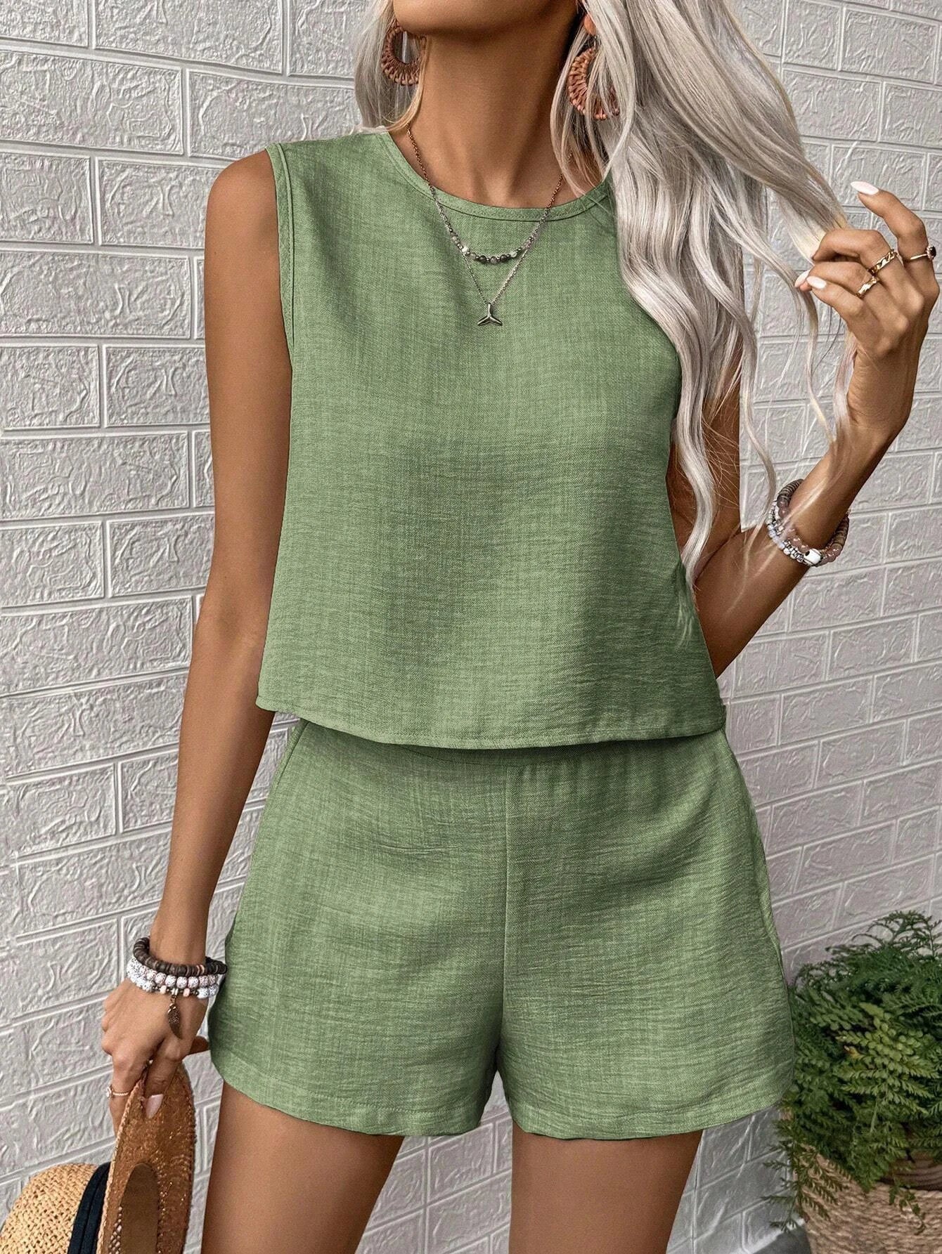 Ensemble Décontracté Sans Manches + Short Taille Haute