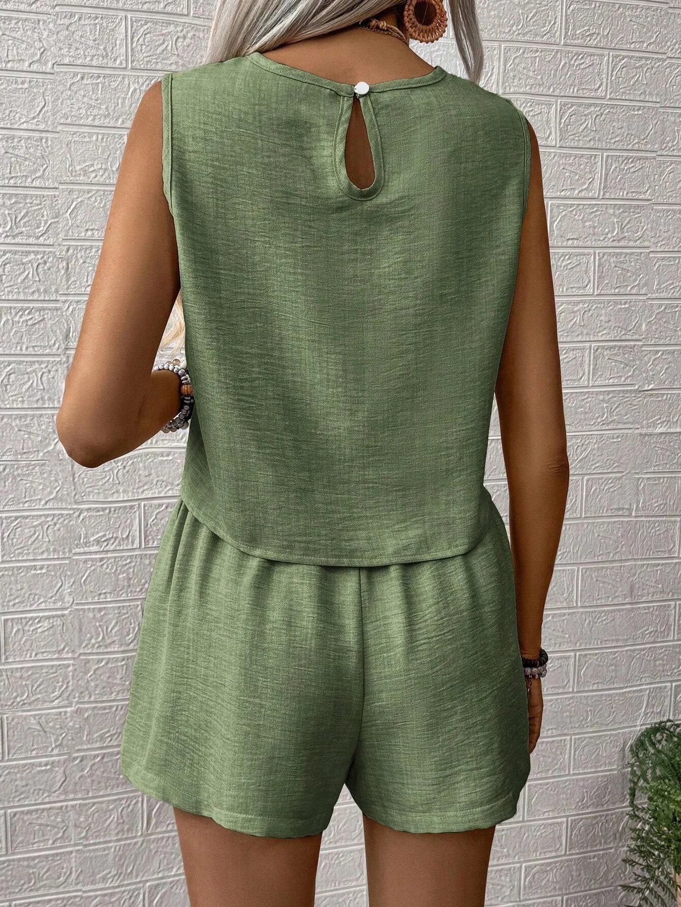 Ensemble Décontracté Sans Manches + Short Taille Haute