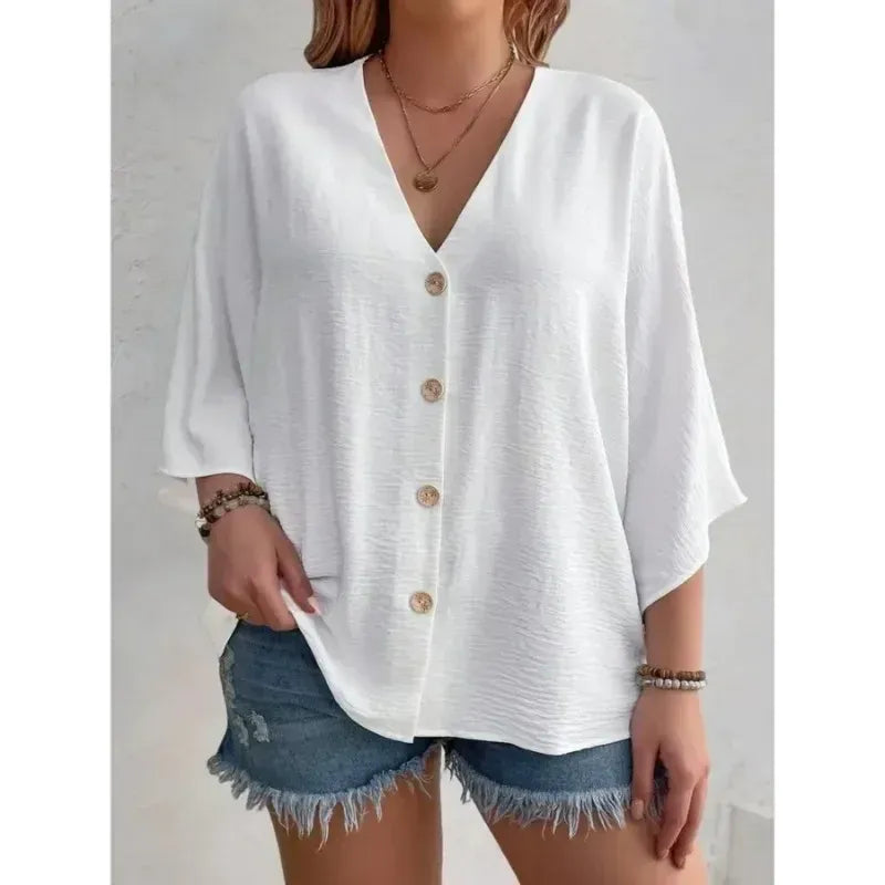 Blouse Boutonnée Ample en Tissu Texturé