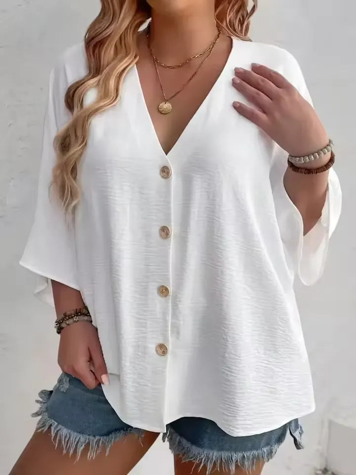 Blouse Boutonnée Ample en Tissu Texturé