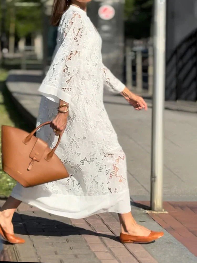 Céleste – Long Embroidered Dress - White | Coziqe