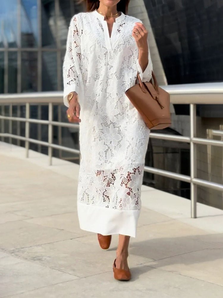 Céleste – Long Embroidered Dress - White | Coziqe