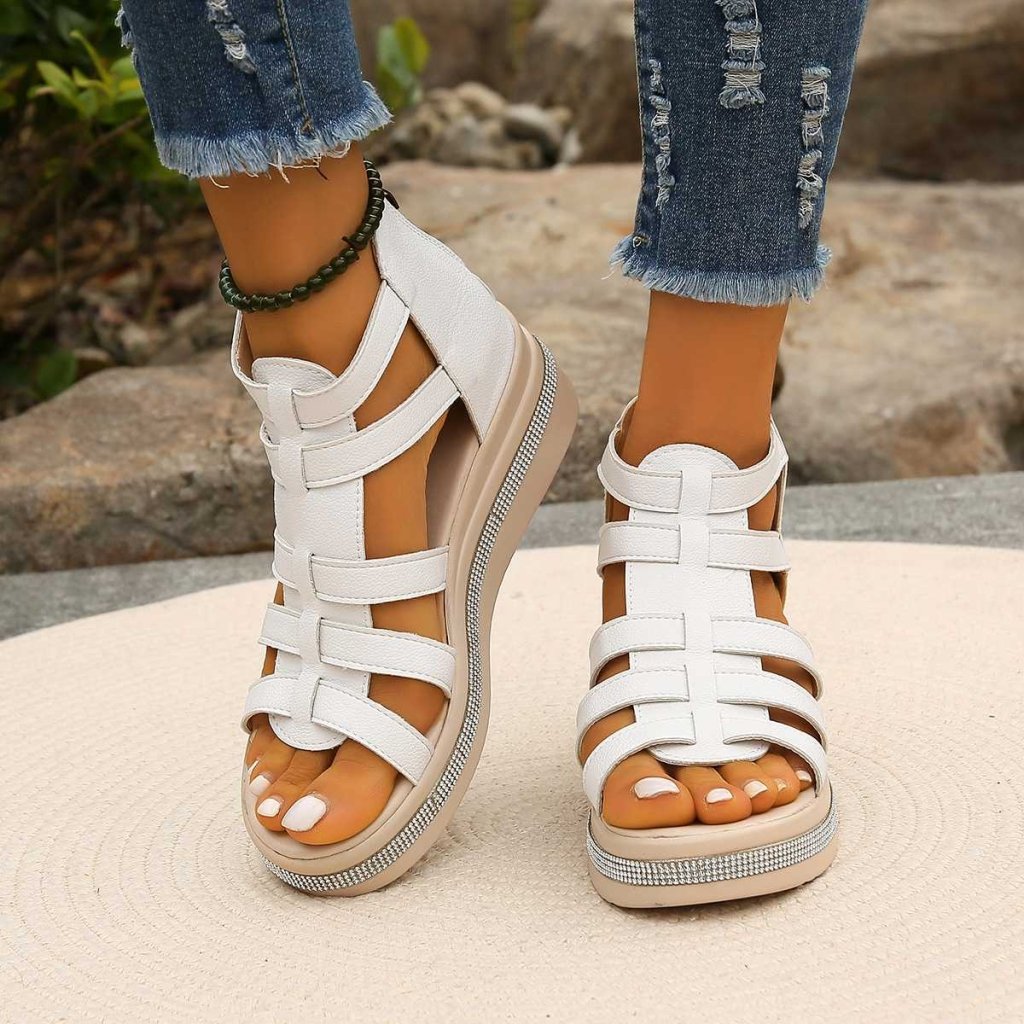 Irene | Rhinestone Wedge Sandals - white | Coziqe